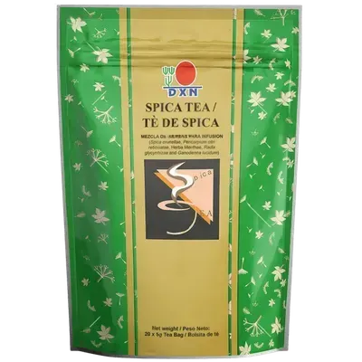 Una taza de Té de Spica de DXN, una mezcla herbal calmante y refrescante que apoya los procesos de limpieza natural del cuerpo.